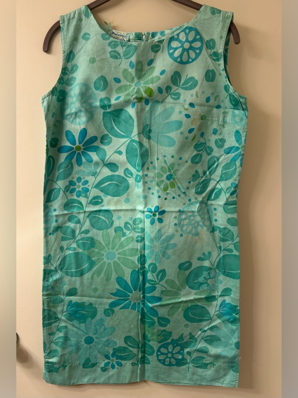 VINTAGE 60s Regal of California Floral Shift Dress Fine Cotton Hippy Green Sz M